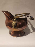 Vintage Copper Coal Scuttle with Delft Porcelain Handles - Lion Head Detail